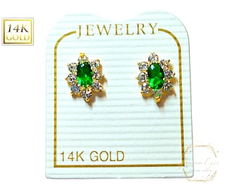 Oval Pave 14K Real Yellow Gold Light Weight Gold Screw Backing sold in 1 Pair  CZ Stud Earrings.