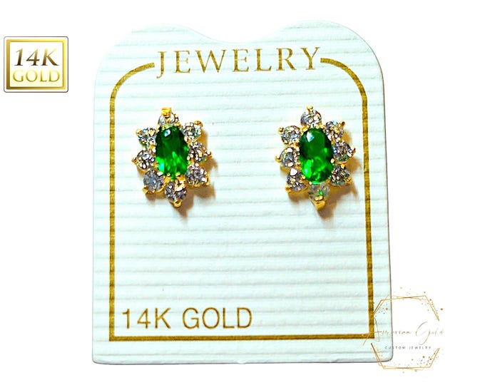 Oval Pave 14K Real Yellow Gold Light Weight Gold Screw Backing sold in 1 Pair  CZ Stud Earrings.