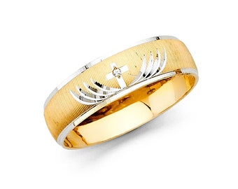 14K Gold  2 Tone Cross with Wings Design Men's Ring Size 10 , Women's Set Wedding Ring size 7
