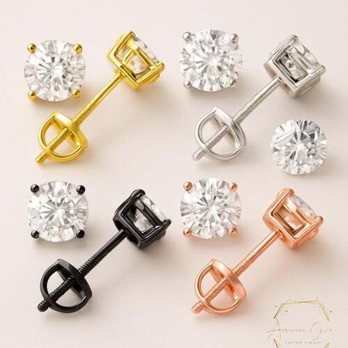 Pendiente de botón de plata esterlina moissanita redondo con respaldo de tornillo Poste más grueso 2 mm 3 mm 4 mm 5 mm 6 mm 7 mm 8 mm Pendiente de botón para hombre y mujer 1 par.