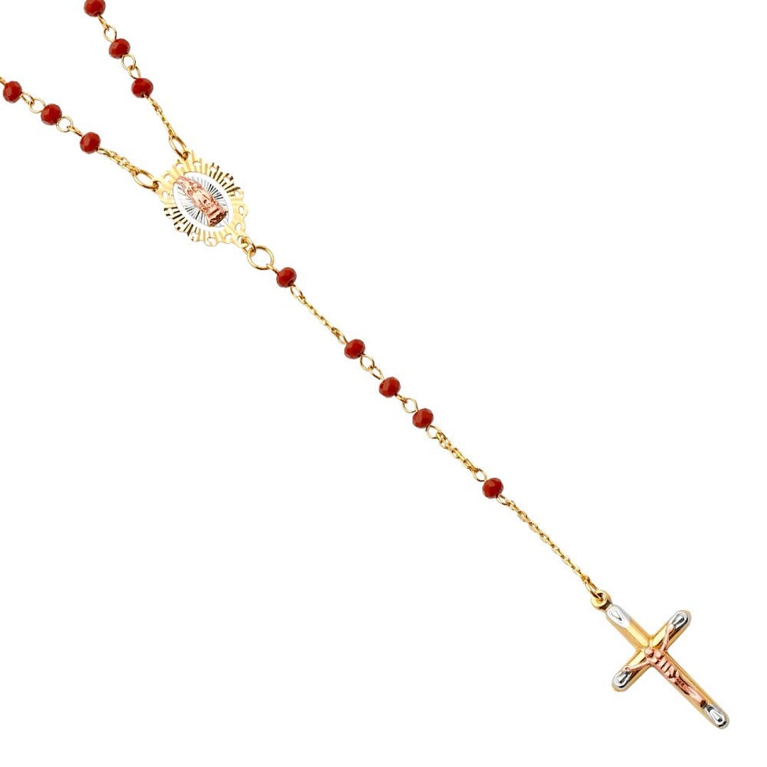 9ct Rose gold Rosary Mother Mary and cross pendant main image 1