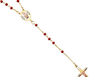 Necklace 14K Yellow Gold Rosary Mary with beads 18 inches 5 grams With Cross design