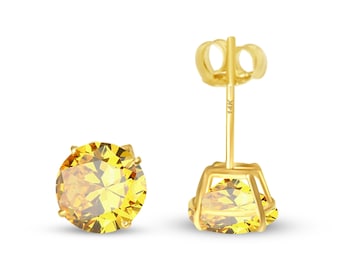Yellow 14K Real Yellow Gold Light Weight Gold sold in 1 Pair Round Solitaire Earrings stud.