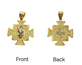 14K Solid Gold Round Two-Sided San Benito Pendant Available in 4 different sizes.