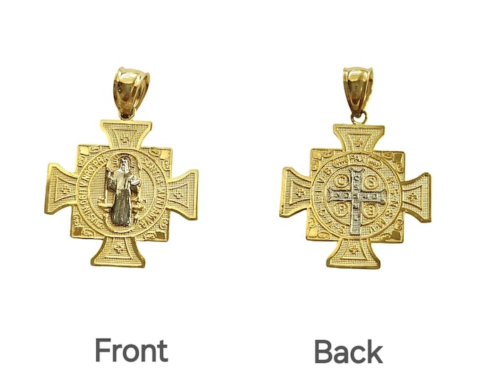 14K Solid Gold Round Two-Sided San Benito Pendant Available in 4 different sizes.