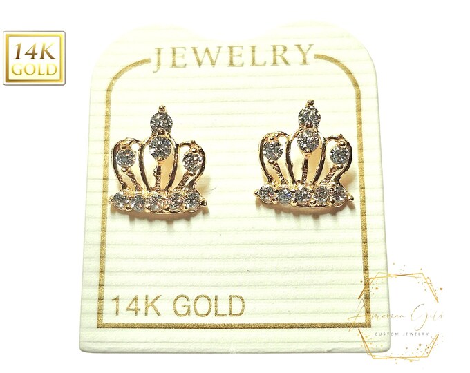 Crown 7x9mm 14K Gold earring screw baby backing  For kids Jewelry sold 1 pair Earrings Stud NEW!!!
