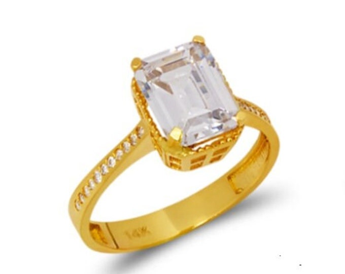 14K Solid Gold Halo Emerald Cut With Different color center gemstone available, Engagement , Bridal, Promise Ring , Solid Gold size 7.