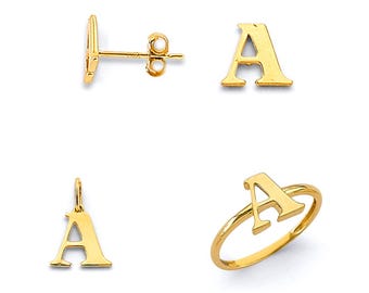 14K Gold Ladies High Polished/Block Font/Initial Ring  or Pendant Or Earrings Available A-Z