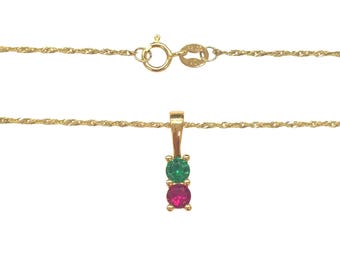2 Gemstones 14K Real Gold With Singapore 0.80mm Necklace 18 Inches included perfect for gift.