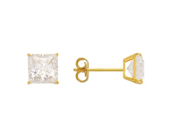 Princess Cut 14K Solid Gold Silicon Push Backing sold 1 Pair With High Quality CZ or Moissanite