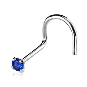 Natural Gemstone 14K Solid Gold , Twisted Cork Screw Nose Stud, Diamond Nose Stud , 20 GA 1.50mm-3.50mm Round Cut Nose Stud 20GA