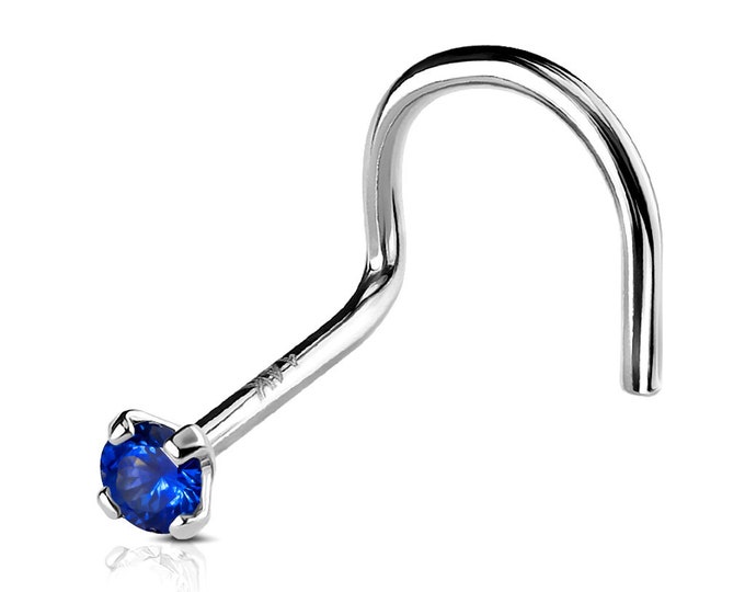 Natural Gemstone 14K Solid Gold , Twisted Cork Screw Nose Stud, Diamond Nose Stud , 20 GA 1.50mm-3.50mm Round Cut Nose Stud 20GA