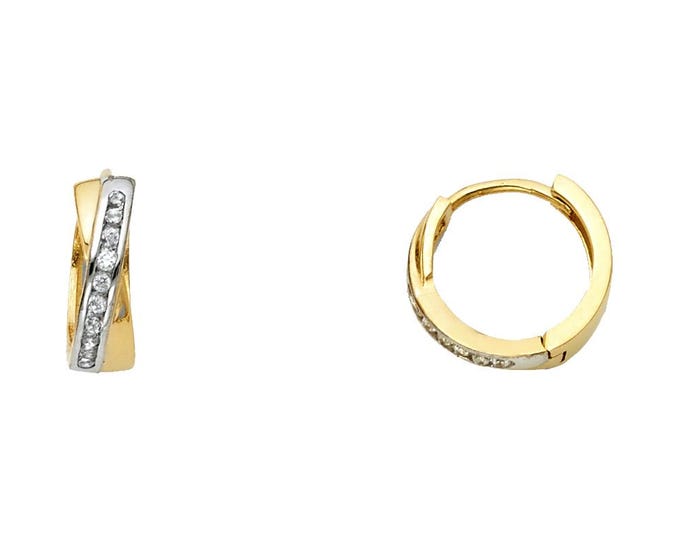 12MM Collection of Hoops 14K Real Gold 1 Pair of Hinged Hoop CZ  REAL GOLD Assorted design with Width 12MM  sold 1 Pair .