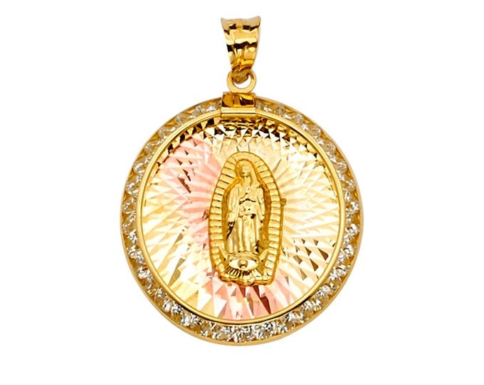 2 Grams Collection Guadalupe Round Shape 14K Real Gold 3C Stamp Religious Pendant sold 1 piece, Real 14K Gold Pendant Only.
