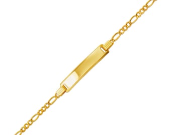 14K Gold  Kids Hollow Figaro ID Bracelet 6 Inches available in 4 thickness with Real 14K Gold engrave available sold 1 piece bracelet.