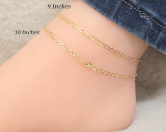 14K Gold Anklet 2.50mm Figaro Chain Necklace 14K Real Gold in Hollow Finish.