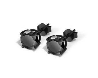 Sterling Silver Round with Black Rhodium Black Stud Push Backing Thicker post 4mm 5mm 6mm 7mm 8mm Men's Women's Stud Earring 1 pair.