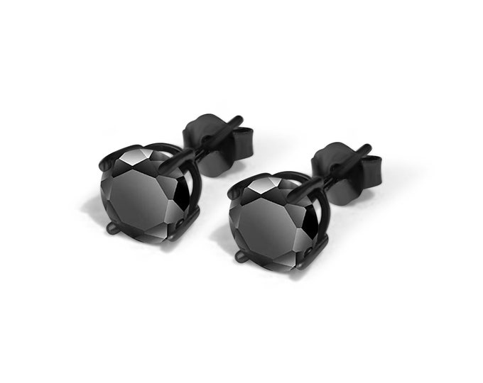 Sterling Silver Round with Black Rhodium Black Stud Push Backing Thicker post 4mm 5mm 6mm 7mm 8mm Men's Women's Stud Earring 1 pair.