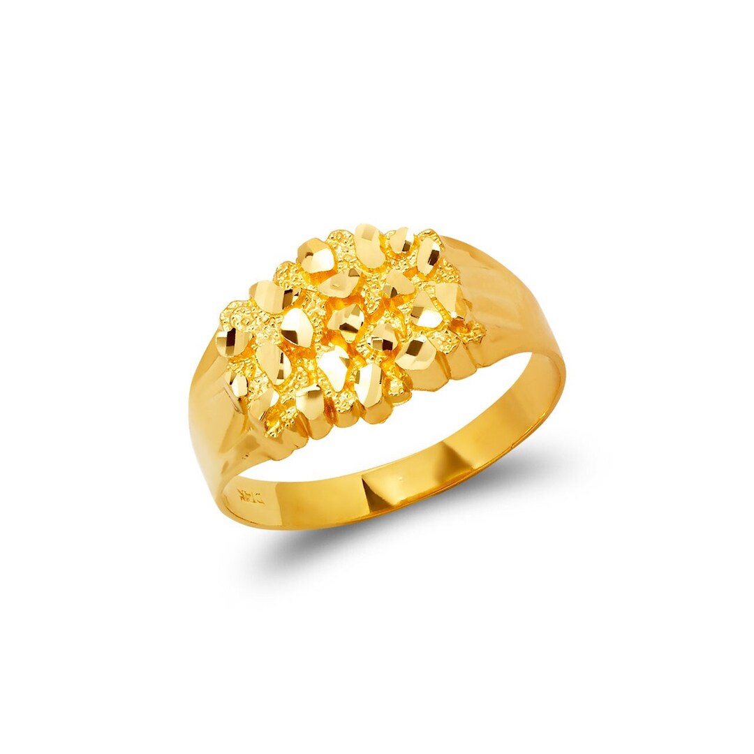 Gold Rings Men Simple Small Small 14K Gold Men's Ring 12mm Center Nugget Square Rings 14K Real Gold ...