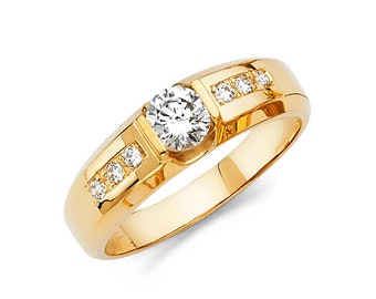 14K Gold  2 Tone With Solitaire Cut Gemstone of CZ Men's Ring Size 10 , Women's Set Wedding Ring size 7