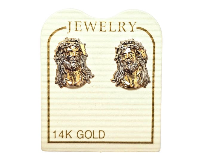 14K Solid Gold earring Jesus Face with 2 Tone color Push Backing 8mmx11mm Stud Earring sold 1 pair Earrings Stud NEW!!!