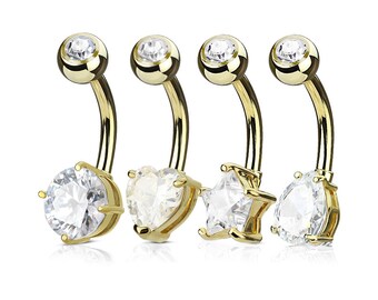 4 Piece Value Pack Mixed Size Design CZ Prong Set 316L Surgical Steel Belly Button Navel Ring Pack 14 gauge 10mm.