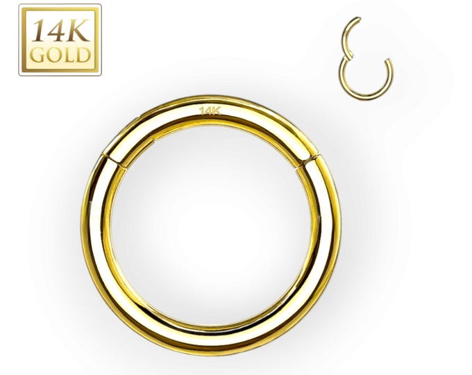 14K Solid White or Yellow Gold Hinged Segment Hoop Ring 14 16 18  Gauge .