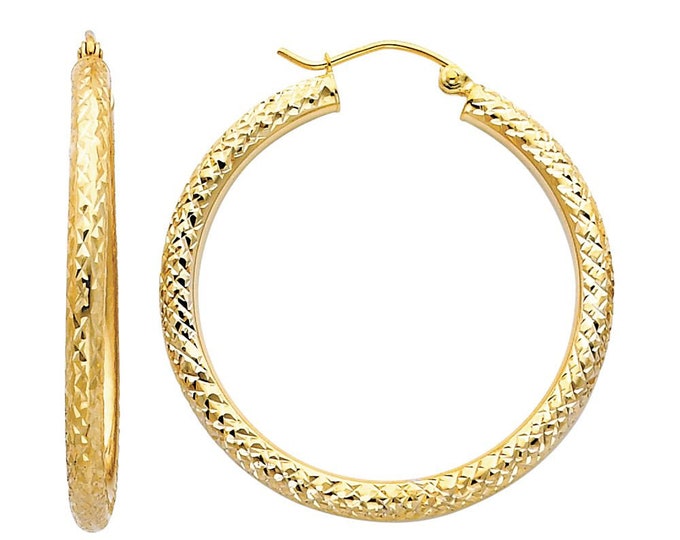 3.00 mm DC Hinged Hoops 14K Real Gold 1 Pair with Hinged Yellow Gold NEW Women's Girl Earrings.