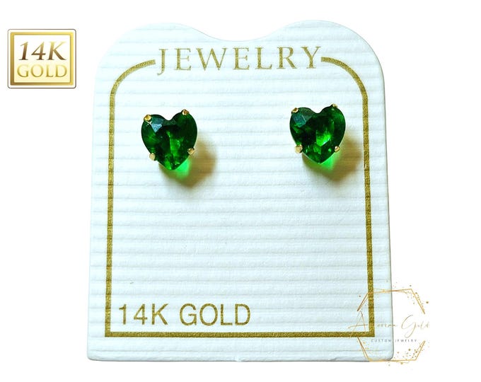14K Yellow Gold Heart Shape Birthstone Colors Baby screw Backing Earring with 4 Prong Setting.