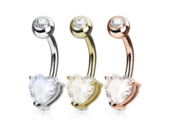 3 Piece Value Pack Mixed Heart Color CZ Prong Set 316L Surgical Steel Belly Button Navel Ring Pack 14 gauge 10mm.