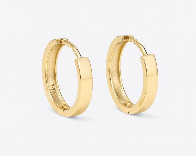 14K Real Gold 2 mm Square Tube Huggies Earrings, Tubular High Polished Square Tubular Hoops Real Yellow Gold NEW Women's Girl Earrings.