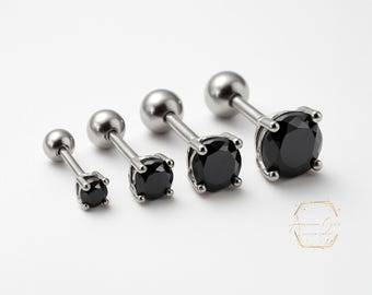 Moissanite Sterling Silver Black Rhodium Plated with 20 GA Ball Screw Backing 2mm 3mm 4mm 5mm 6mm 8mm Men's Women's Stud Earring 1 Piece.