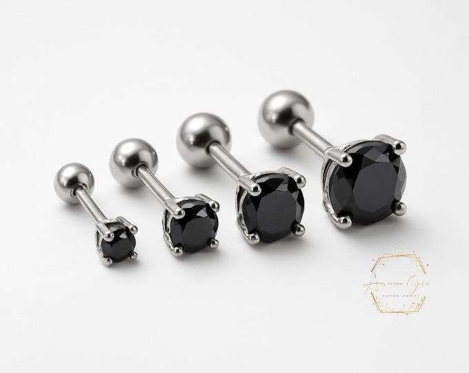Moissanite Sterling Silver Black Rhodium Plated with 20 GA Ball Screw Backing 2mm 3mm 4mm 5mm 6mm 8mm Men's Women's Stud Earring 1 Piece.