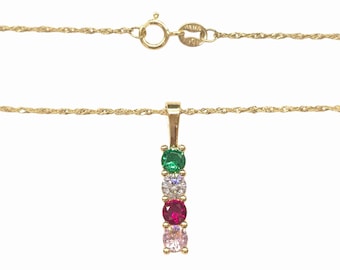 4 Gemstones 14K Real Gold With Singapore 0.80mm Necklace 18 Inches included perfect for gift.