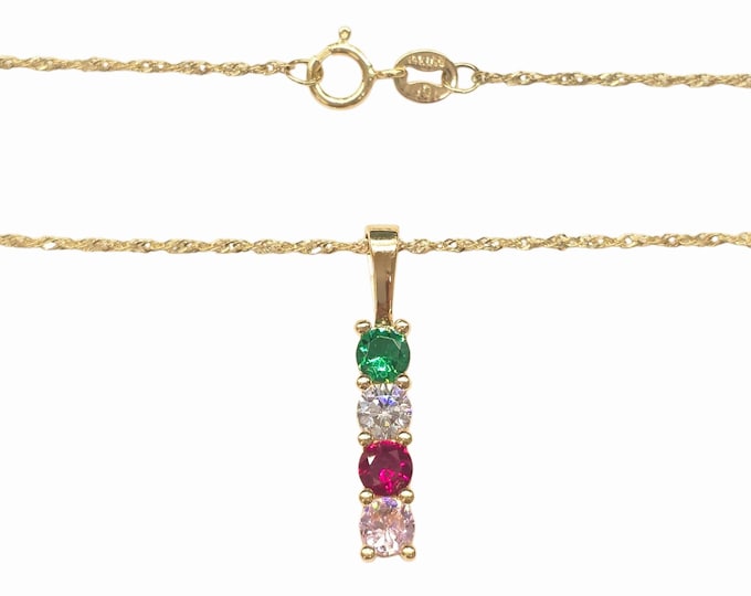 4 Gemstones 14K Real Gold With Singapore 0.80mm Necklace 18 Inches included perfect for gift.