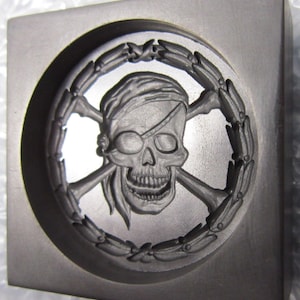3D PIRATE SKULL Graphite Mold Oval Ingot Coin Mold For Silver Gold Copper Glass & Metal Casting