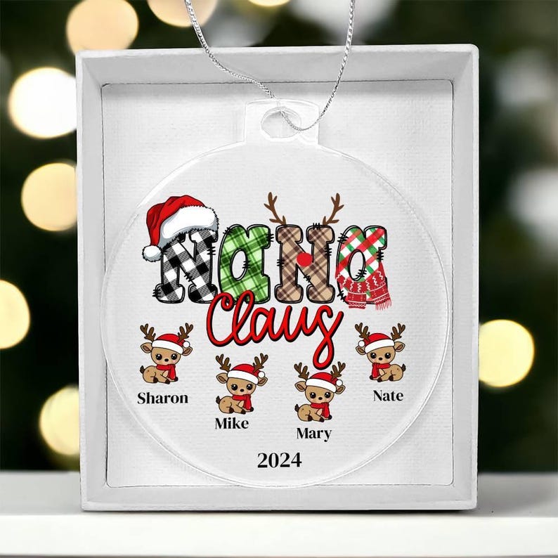 Personalized Nana Ornament, Custom Grandkids Names Christmas Gift for Nana, Grandma Claus Acrylic Ornament, Holiday Gift image 7
