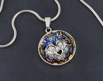 Collier pendentif loup style vitrail, bijou personnalisé, cadeau pour elle, anniversaire, Noël