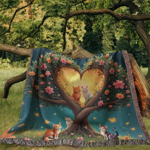 Cat Lover Woven Blanket, Cat Tapestry, Cat Themed Gift, Cozy Woven Throw for Cat Mom Dad, Cat Owner Gift, Tree of life, Housewarming Gifts