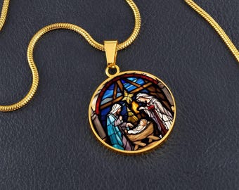 Baby Jesus Mary Joseph Manger Christmas Necklace, Nativity Necklace, Christmas Jewelry, Manger Scene, Resin Jewelry, Holy Family Bethlehem