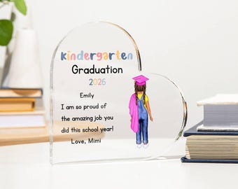 Personalisierte Kindergarten Abschluss Acryl Herz Plaque Geschenk, letzter Schultag