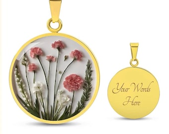 Dainty necklace, Carnation floral Necklace, Bridesmaid Gift, January Birth flower, Birthday Gift for her, Gift for mom, Floral Jewelry