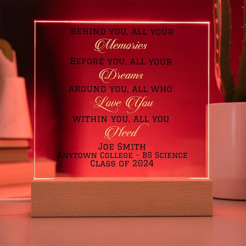 Personalized Graduation Gift, Class of 2024, 6 Text Colors, College