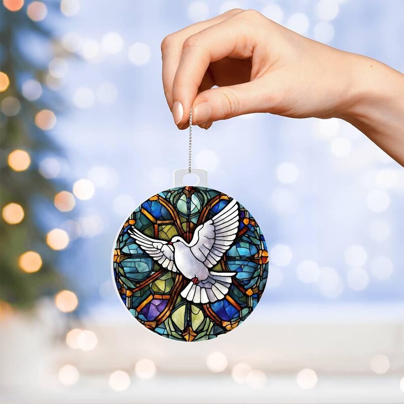 White Dove Christmas Ornament Peace on Earth Faux Stained Glass Dove ...