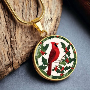 Kerstsieraden, kardinaalketting, rode kardinaalhanger, december verjaardagscadeau voor vriend, gepersonaliseerde gegraveerde ketting, cadeau voor haar