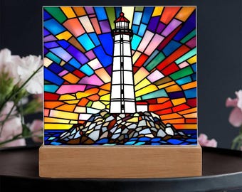 Leuchtturm Faux Buntglas Acryl Plakette: Küsten Wohnkultur