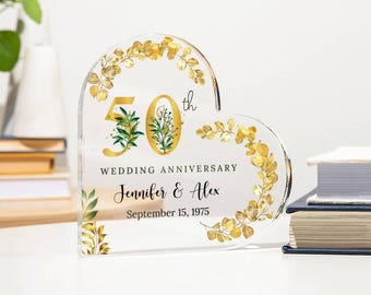 50th Anniversary Acrylic Heart Plaque, 50th Anniversary Gift for Couple, Custom Anniversary Gift for Parents, Golden Anniversary