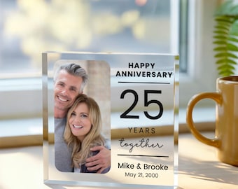 25th Wedding Anniversary Gift, Personalized Anniversary Picture Keepsake,  Romantic Gift for Husband Wife, Silver Wedding Gift for Parent