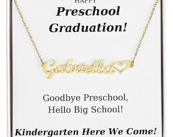 Preschool Graduation Gift, Pre-K Grad, Kid Graduation, Gift for Godchild, Girl graduation necklace, Personalized Name Necklace With Heart