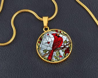 Stained Glass Cardinal Pendant Gift, Memorial Gift, Personalized Cardinal Necklace For Remembrance, Memorial Jewelry, Gift for Bird Lover